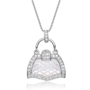 Collette Z Sterling Silver Mother of Pearl and Cubic Zirconia Handbag Necklace