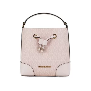 Michael Kors Mercer Dark Powder Blush PVC Bucket Crossbody Handbag Purse
