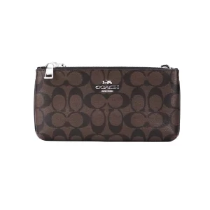 Coach Signature Brown Black Double Zip Crossbody Bag
