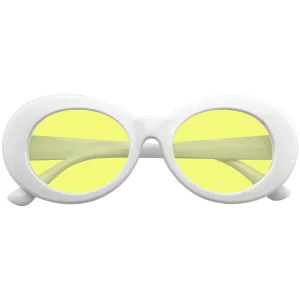 Oversize Round Goggle Retro Tapered Arms Clout Oval Color Tone White Sunglasses