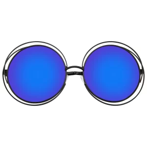 Retro Indie Dual Metal Oversize Round Mirrored Lens Sunglasses