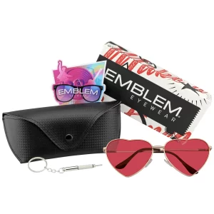 Heart Sunglasses Shaped Retro Festival Color Tinted Lenses Metal Frame Sunglasses with  Case
