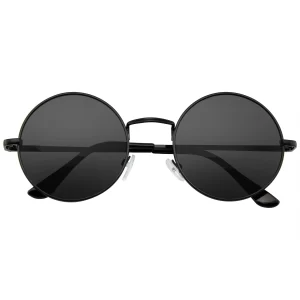 Round Sunglasses Vintage Mirror Lens Round Hippie Sunglasses with  Case