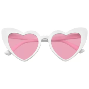 Cat Eye Heart Shape Sunglasses Retro Festival Color Tinted Lenses White Sunglasses with  Case