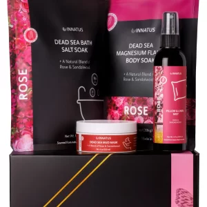 Luxury Dead Sea Spa Gift Set Bath Salt, Magnesium Flakes, Pillow & Linen Spray, and Mud Mask Rose & Sandalwood Aromatherapy Kit for Relaxation, Hydration & Skincare Perfect Self-Care Gift