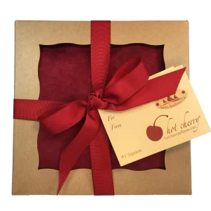 Hot Cherry Red Ultra Suede Square Pillow in pie box