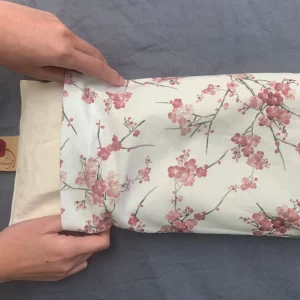 Hot Cherry Cervical/Rectangle Neck Pillow in Unbleached, Pre-washed, with Cherry Blossom Pillowcase