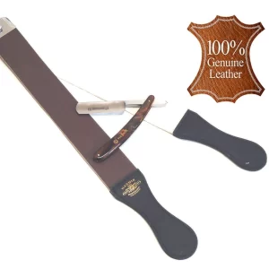 Old School Straight Razor Plus Leather Shaping Strop Set Brown