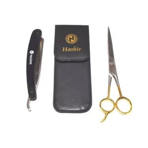 Straight Razor Folding Knife With Carry Case + Ice Barber Hair Cutting Scissors