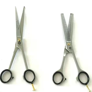German Curved Barber Hair Trimming Scissors + Double Teeth Thinning Shears Hashir's HQP00786