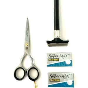 Men's Old Fashion Safety Razor Plus Professional Scissors Shaving Grooming Men's Holiday Excellent Gift Set Kit