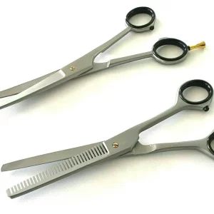 German Curved Barber Hair Trimming Scissors + Single Teeth Thinning Shears