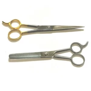 Single Teeth Thinning Scissors + Barber Beard Trimming Scissors Combo Set