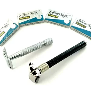 Classic Men's Old Fashion Safety Razors Set Silver Black + 20pcs Blades