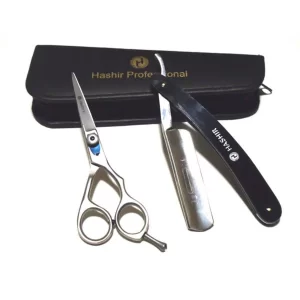 Barbershop Shears + Shaving Old Fashion Classic Straight Razor Gift Kit