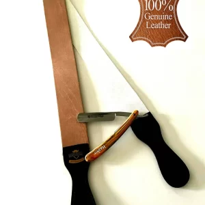 Barber's Professional Leather Shaping Strop Sharpener + Solid Carbon Steel Straight Razor