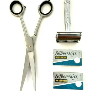 German Curved Blades Unisex Hair Grooming Hashir's Scissors Shears Plus Safety Razor Blades Excellent Gift Set Kit