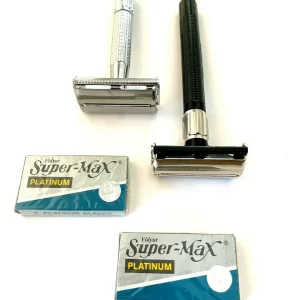 Old Fashion Classic Old School Men's Butterfly Safety Black Silver Razors + 10pcs Double Edge Razor Blades