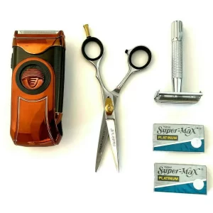 Complete Mens Shaving Grooming Cordless Trimmer Shears Safety Razors Set