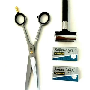 Barber Household Hair Trimming Cutting Scissors + Old School Butterfly Safety Men's Holiday Excellent Gift Set Kit