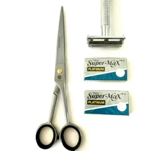 Silver Classic Old Style Butterfly Safety Razor + German Shears Gift Set Kit