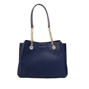 Michael Kors Teagen Large Navy Leather Long Drop Satchel