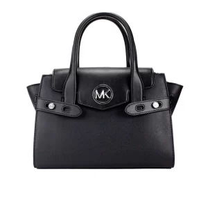 Michael Kors Carmen Medium Black Silver Leather Satchel
