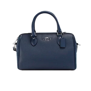 Coach Rowan Medium Denim Mixed Leather Suede Satchel