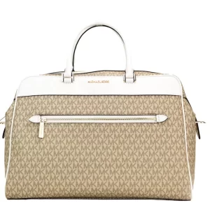 Michael Kors Travel Large Light Cream Signature PVC Top Zip Weekender Duffle Bag
