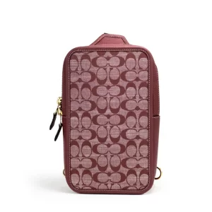 Coach Sullivan Wine Chambray Canvas Pebbled Leather Pack Bag