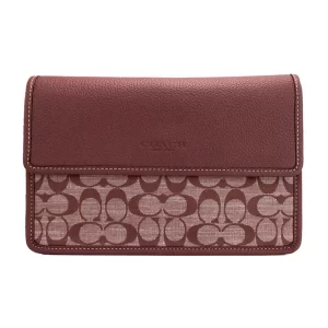 Coach Turner Wine Signature Chambray Canvas Flap Crossbody Handbag