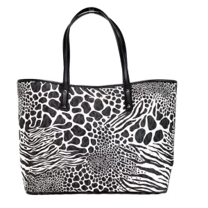 Michael Kors Carter Large Black Animal Print Open Tote