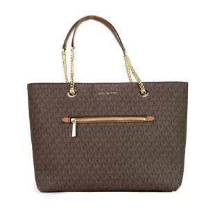 Michael Kors Jet Set Medium Brown Zip Chain Tote