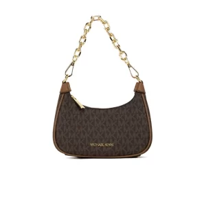 Michael Kors Cora Mini Brown Signature PVC Zip Pouchette Crossbody Handbag