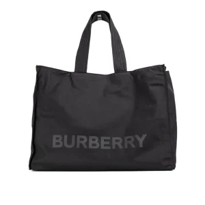 Burberry Trench Black Extra Large Nylon Econyl Branded Tote