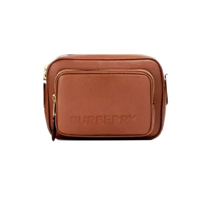 Burberry Small Branded Tan Leather Camera Crossbody Bag