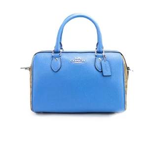 Coach Rowan Mixed Racer Blue Canvas Leather Colorblock Satchel