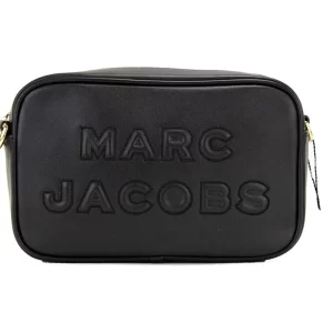 Marc Jacobs Flash Black Smooth Leather Logo Embossed Camera Crossbody Handbag