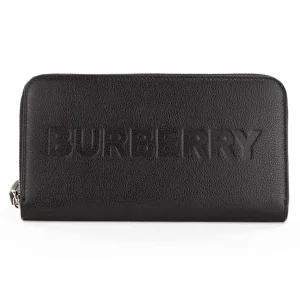 Burberry Elmore Black Branded Embossed Leather Continental Clutch Wallet