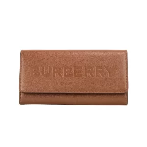 Burberry Porter Tan Leather Branded Embossed Clutch Flap Wallet