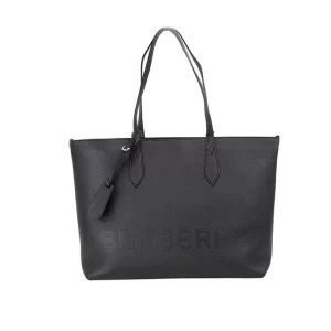 Burberry Ardwell Medium Black Branded Pebble Leather Shoulder Tote