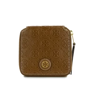 Tory Burch T Monogram Moose Leather Bifold Zip Wallet