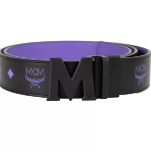 MCM Smooth Visetos Logo Dahlia Purple Leather Adjustable Reversible M Buckle Belt