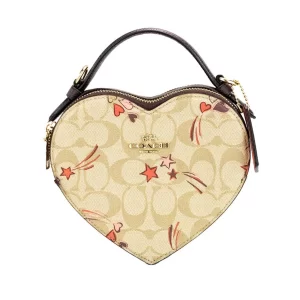 Coach Heart Small Light Khaki Heart and Star Coated Canvas Crossbody Bag