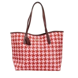Coach Pink Red Houndstooth Coated Canvas City Tote