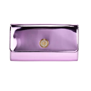 Versace Medusa Lilac Crystal Metallic Leather Evening Crossbody Clutch