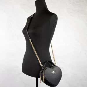 Coach Heart Small Black Crossgrain Leather Crossbody Handbag Purse