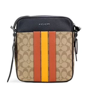 Coach Hudson 21 Khaki Terracotta Signature Varsity Stripe Crossbody