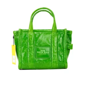 Marc Jacobs The Shiny Crinkle Mini Tote Fern Green Leather Crossbody Handbag Purse