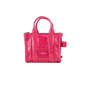 Marc Jacobs The Shiny Crinkle Micro Magenta Leather Tote
